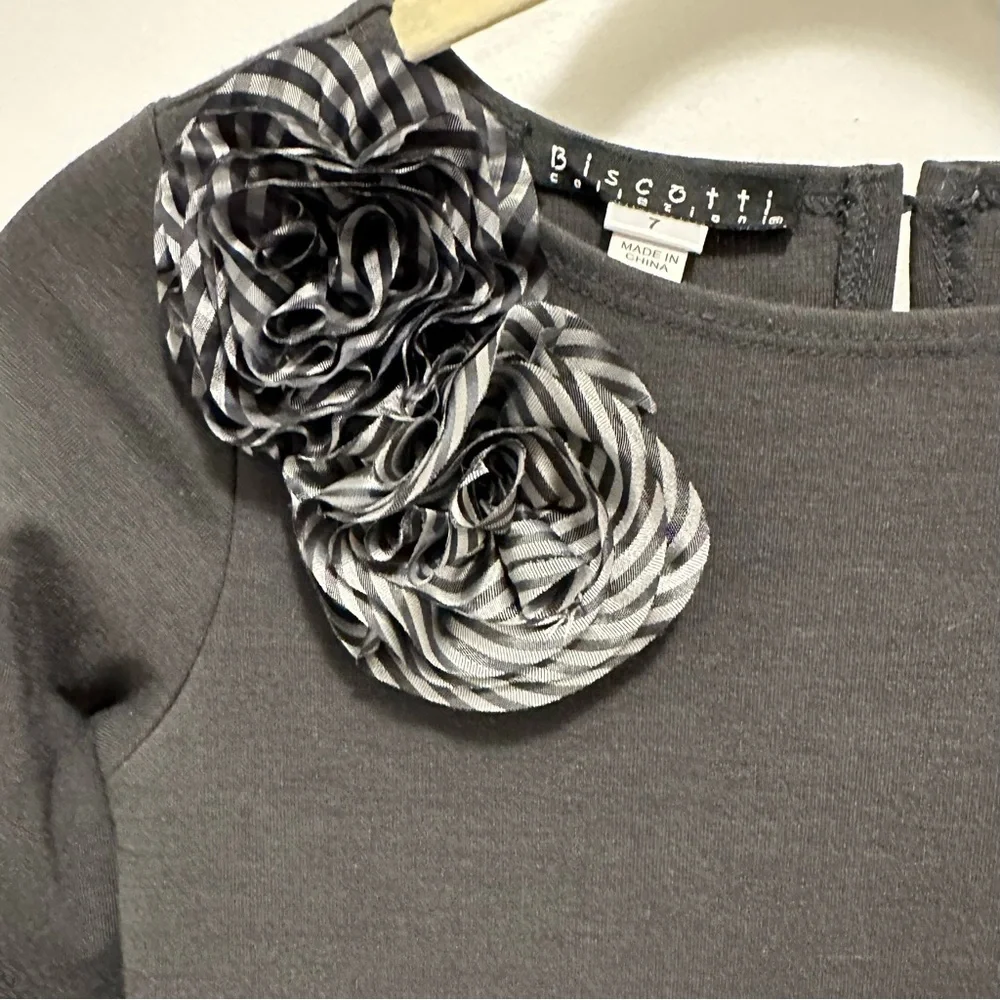 Biscotti Collezioni 3D Ruffle Flowers Dress Gray Black White Girls 7 fun formal